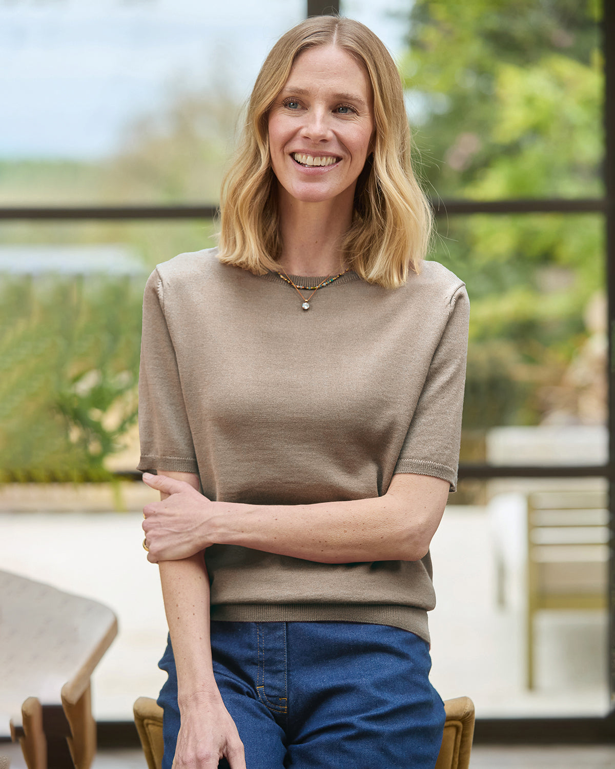 Ladies’ Pure Merino Wool Short Sleeve Crew Jumper – Tawny