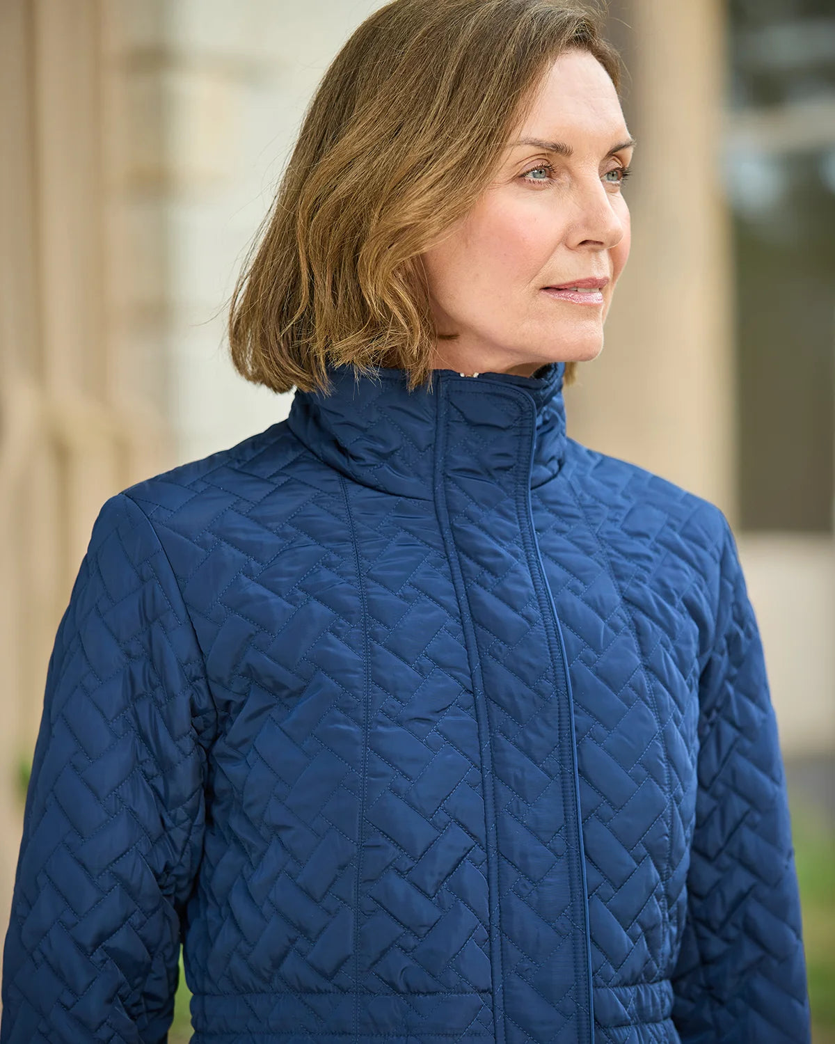 Ursula Quilted Showerproof 3/4 Length Coat - Navy