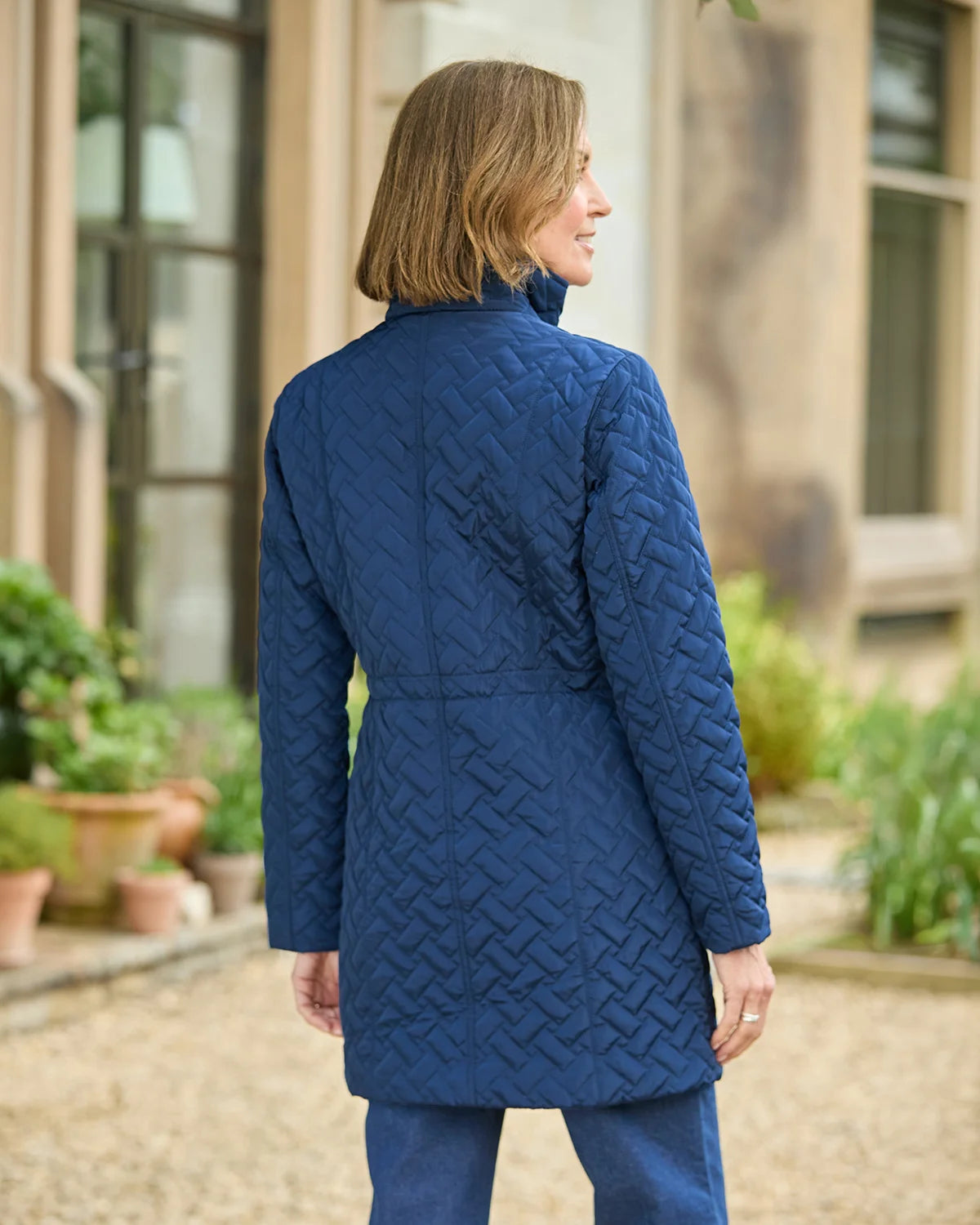 Ursula Quilted Showerproof 3/4 Length Coat - Navy