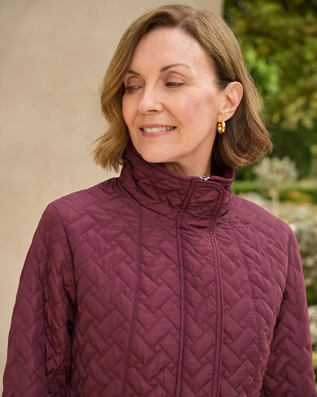 Ursula Quilted Showerproof 3/4 Length Coat - Claret