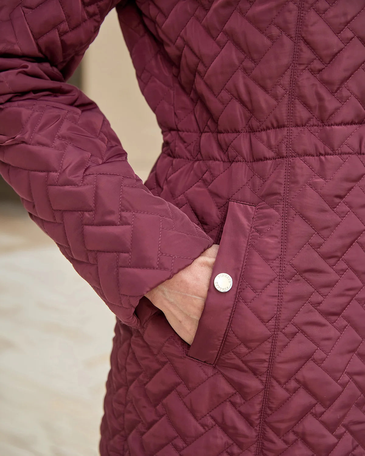 Ursula Quilted Showerproof 3/4 Length Coat - Claret