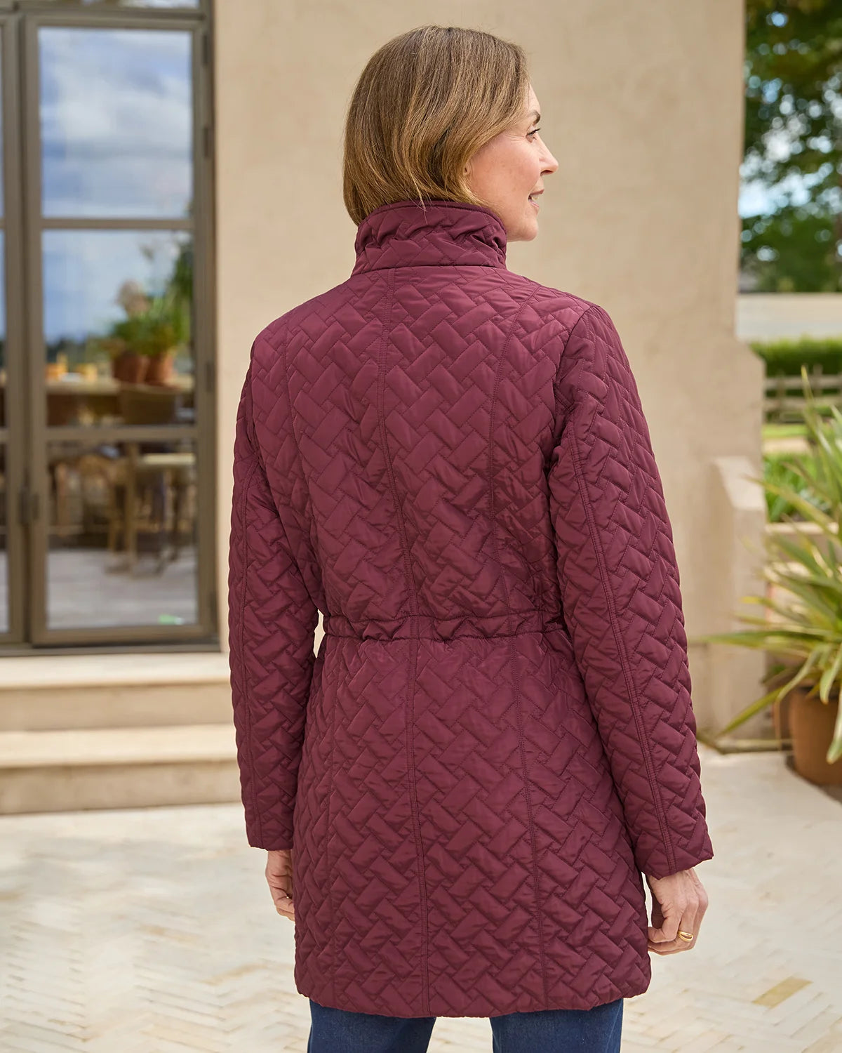 Ursula Quilted Showerproof 3/4 Length Coat - Claret