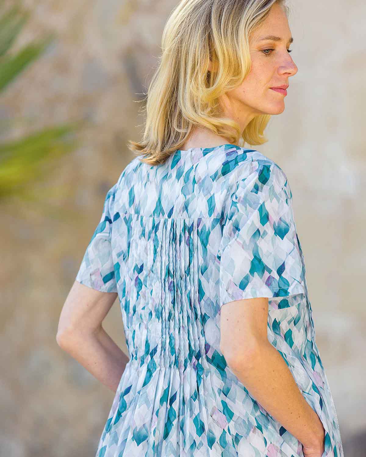 Martha Patterned Cotton Short Sleeve Pintuck Dress - Image 2 - Country Collection