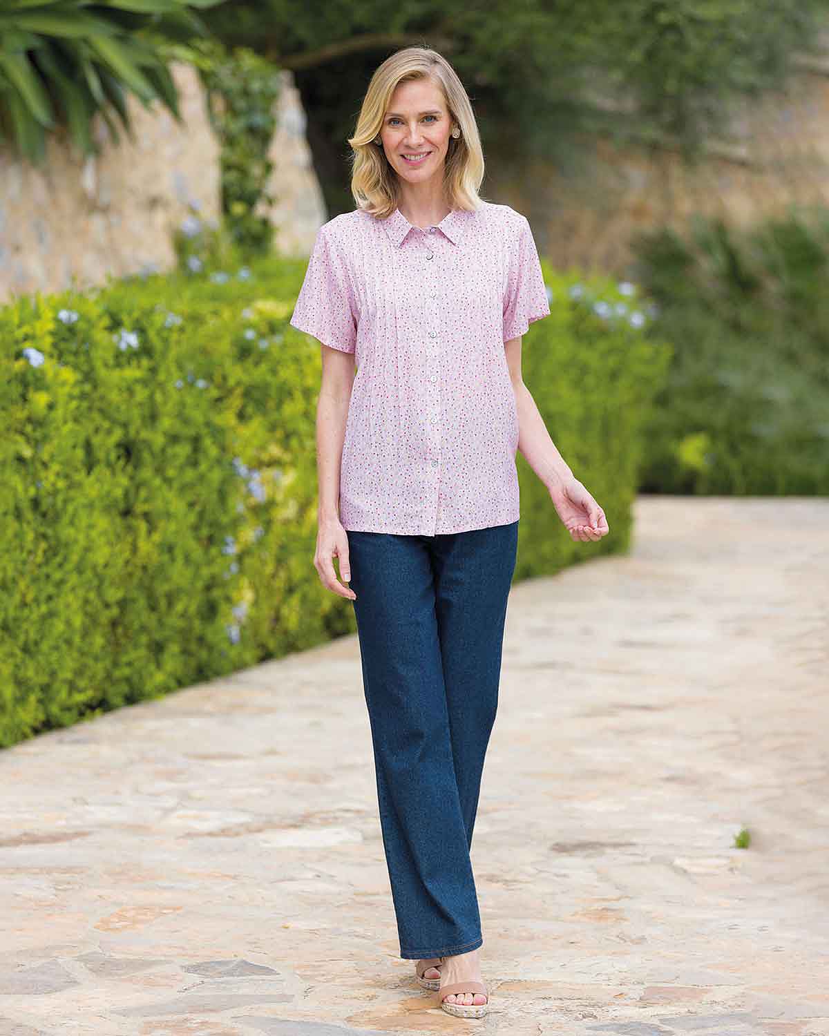 Kaylee Floral Viscose Short Sleeve Pintuck Blouse - Image 2 - Country Collection