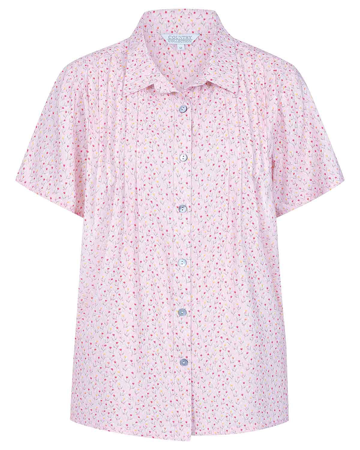Kaylee Floral Viscose Short Sleeve Pintuck Blouse - Image 3 - Country Collection