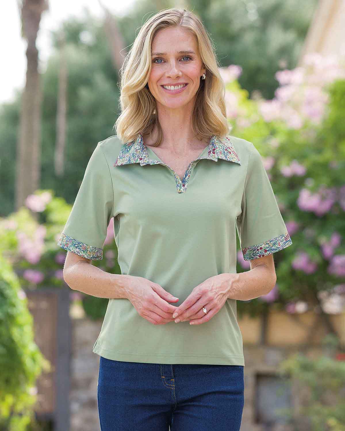 Fiona Trimmed Short Sleeved Cotton Polo Top - Country Collection