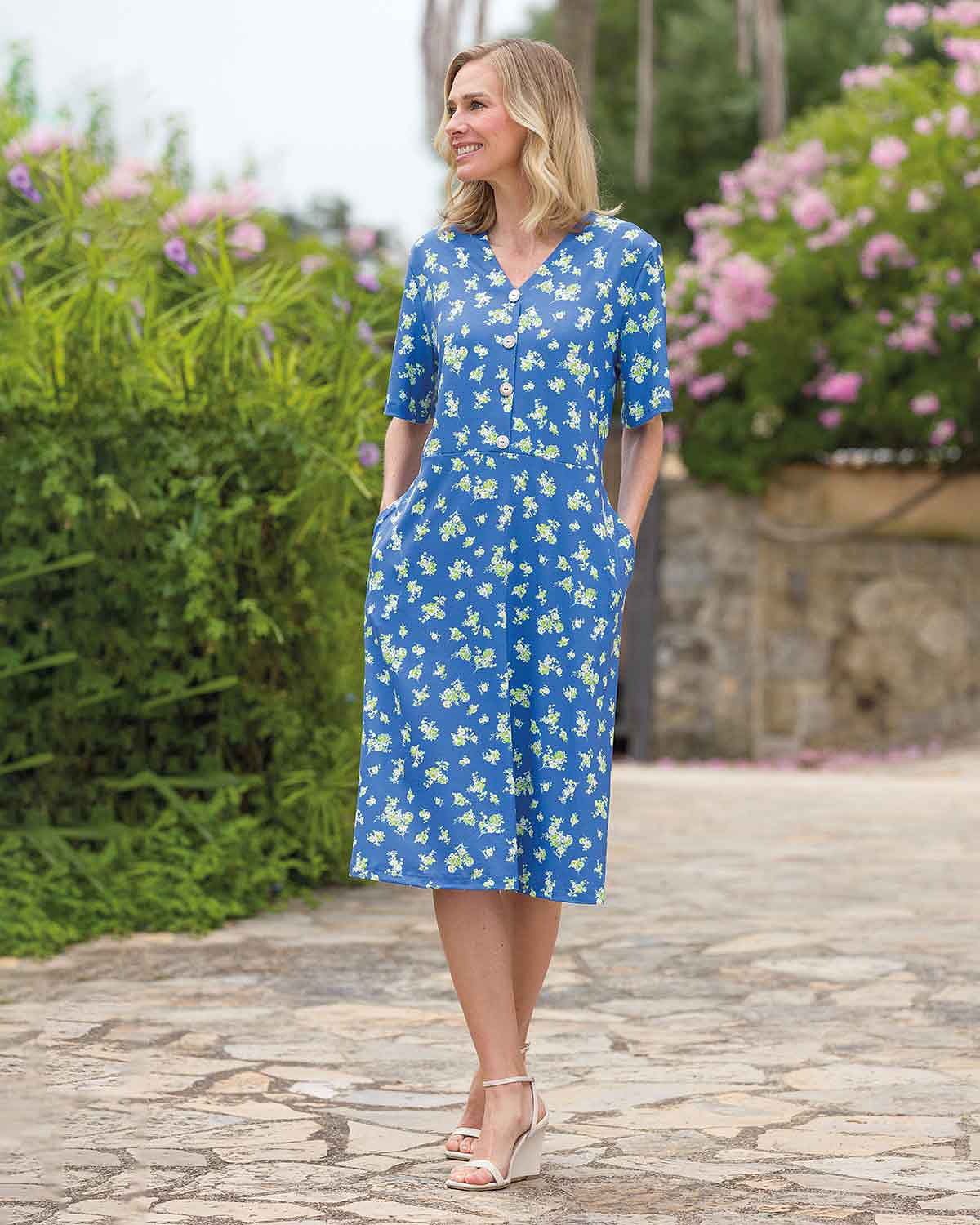 Greta Floral A Line Pull On Short Sleeved Dress - Country Collection