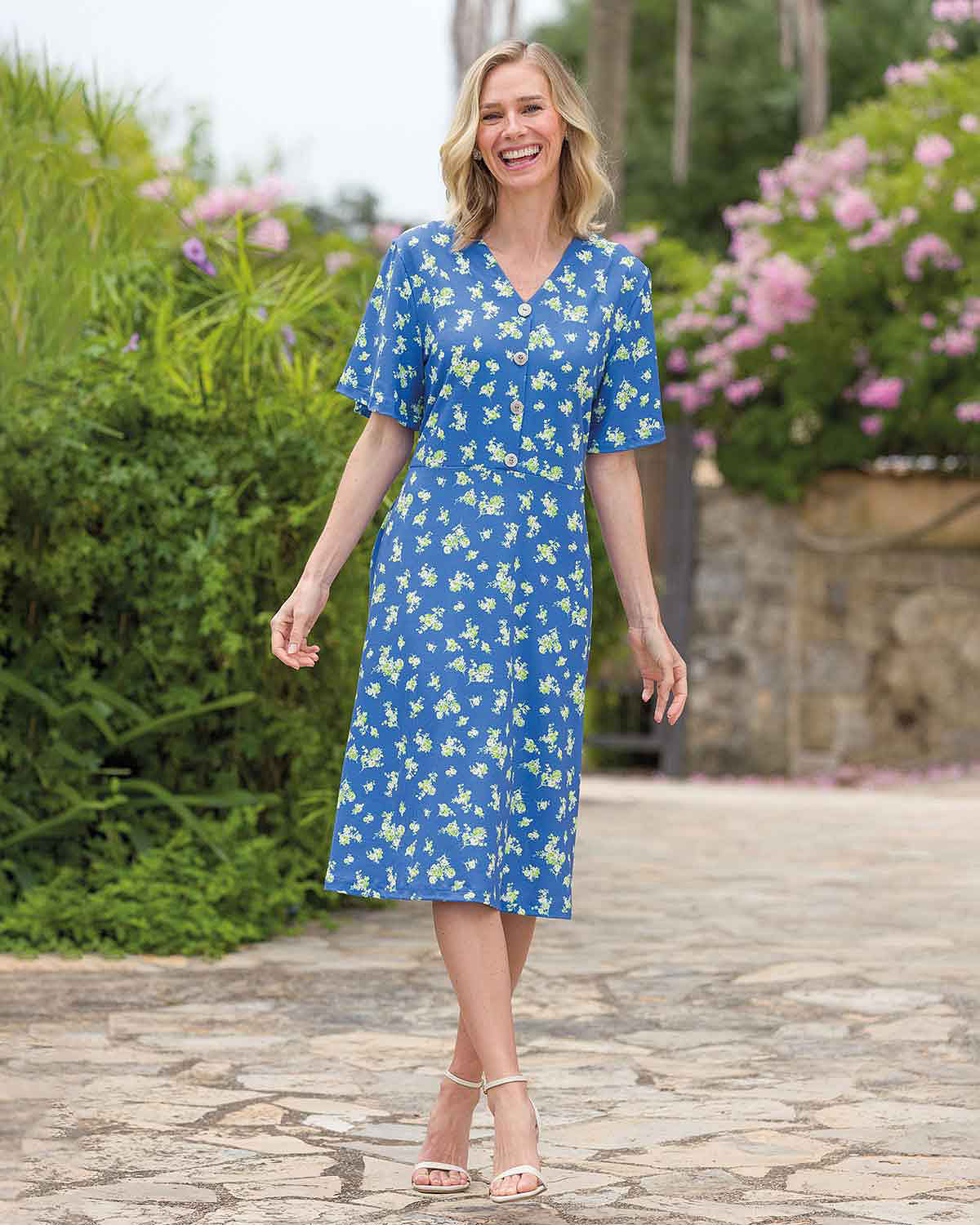 Greta Floral A Line Pull On Short Sleeved Dress - Image 2 - Country Collection