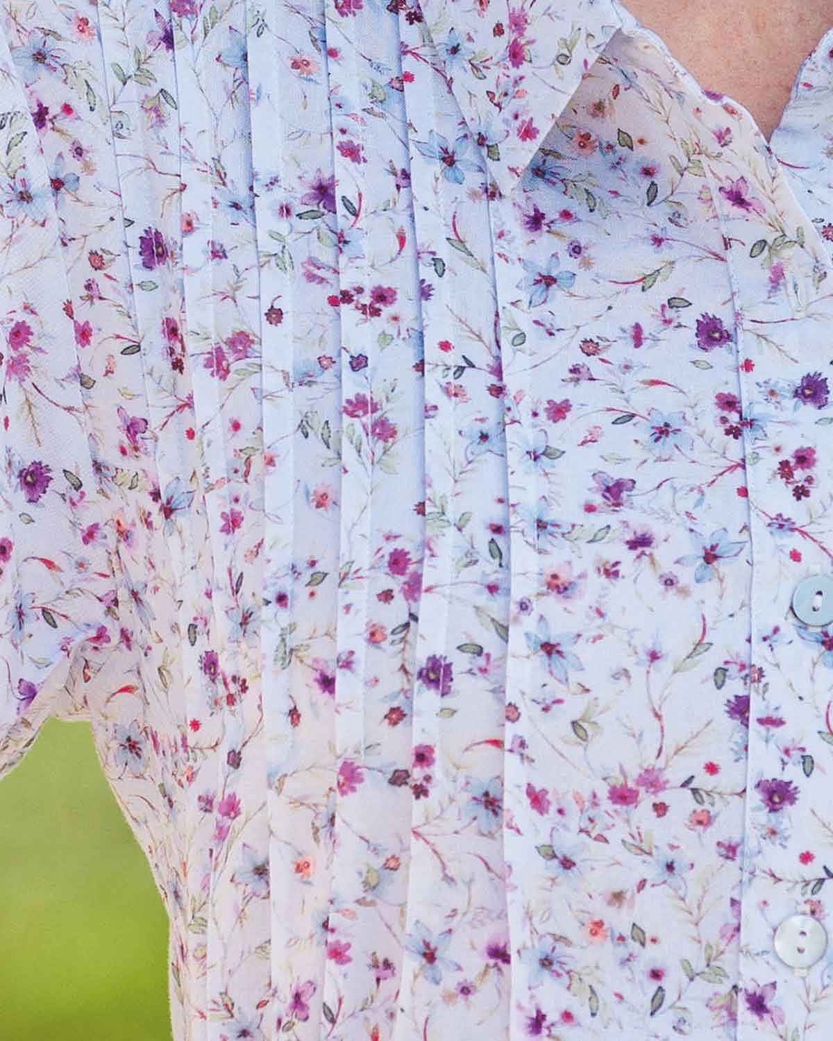 Arlene Floral Viscose Short Sleeve Pintuck Blouse - Image 3 - Country Collection