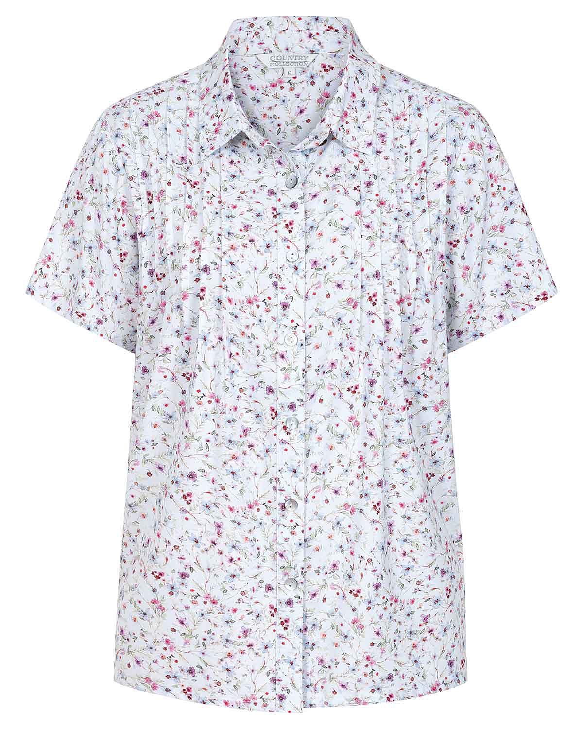 Arlene Floral Viscose Short Sleeve Pintuck Blouse - Image 4 - Country Collection