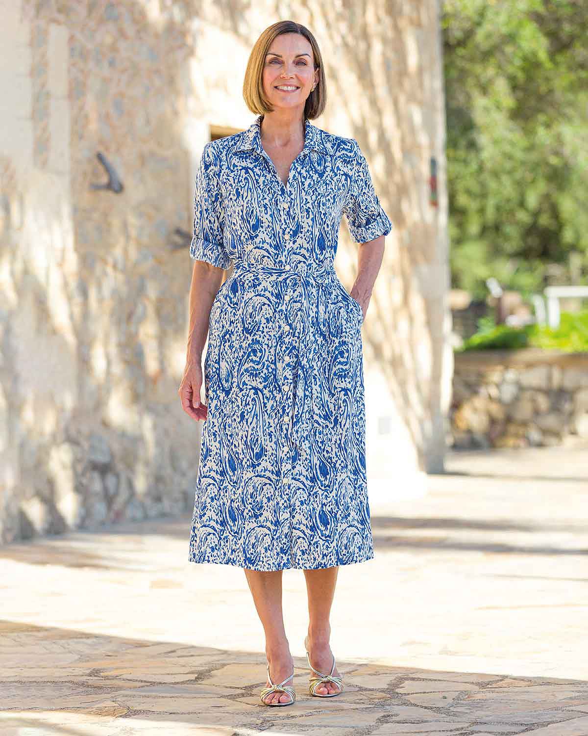 Adelaide Patterned Viscose Roll Sleeve Shirt Dress - Country Collection