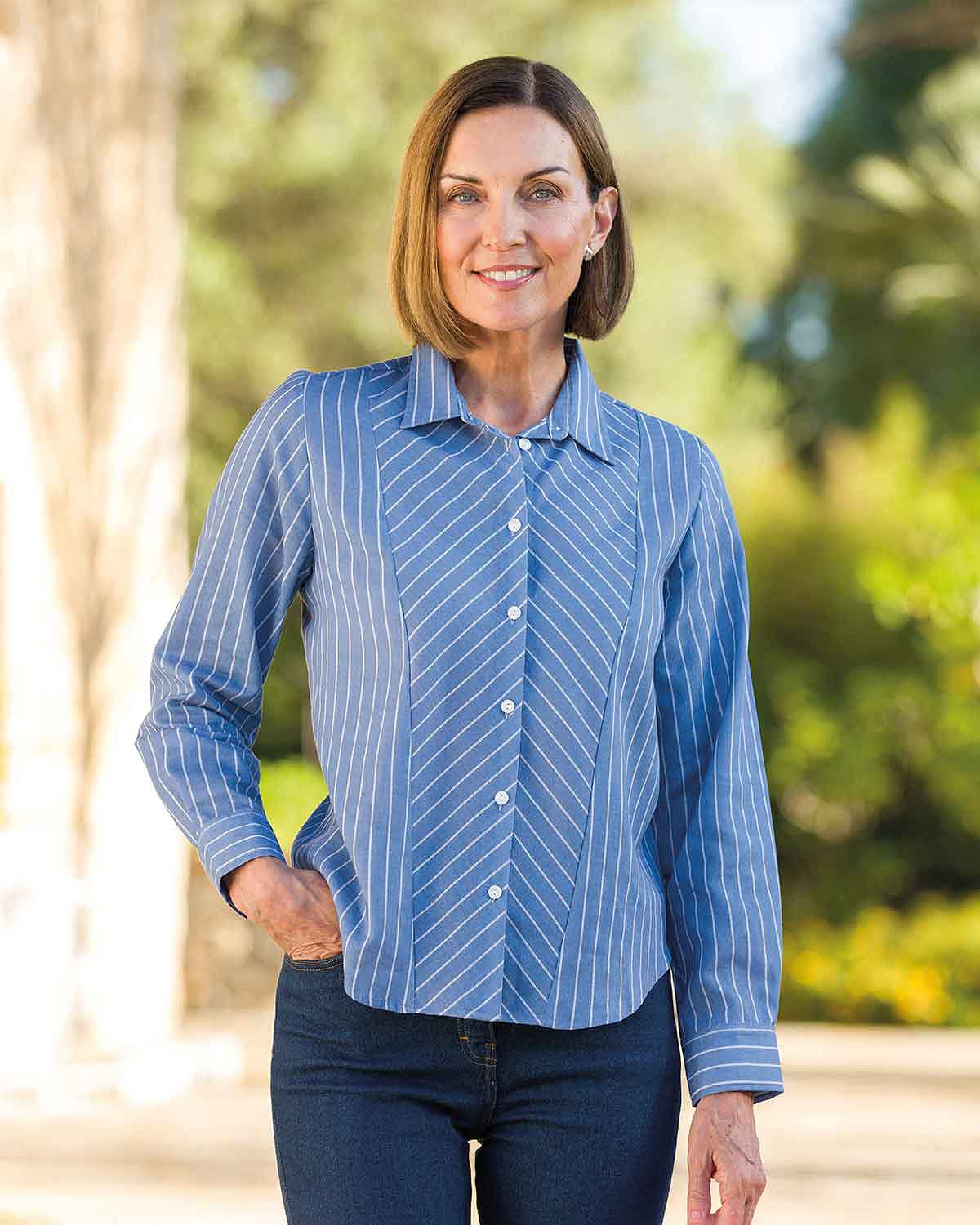 Robyn Striped Linen Mix Long Sleeve Blouse - Country Collection