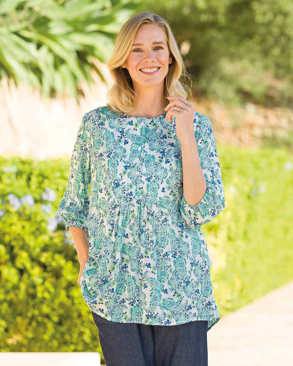 Hope Patterned Viscose 3/4 Sleeve Tunic Blouse - Country Collection