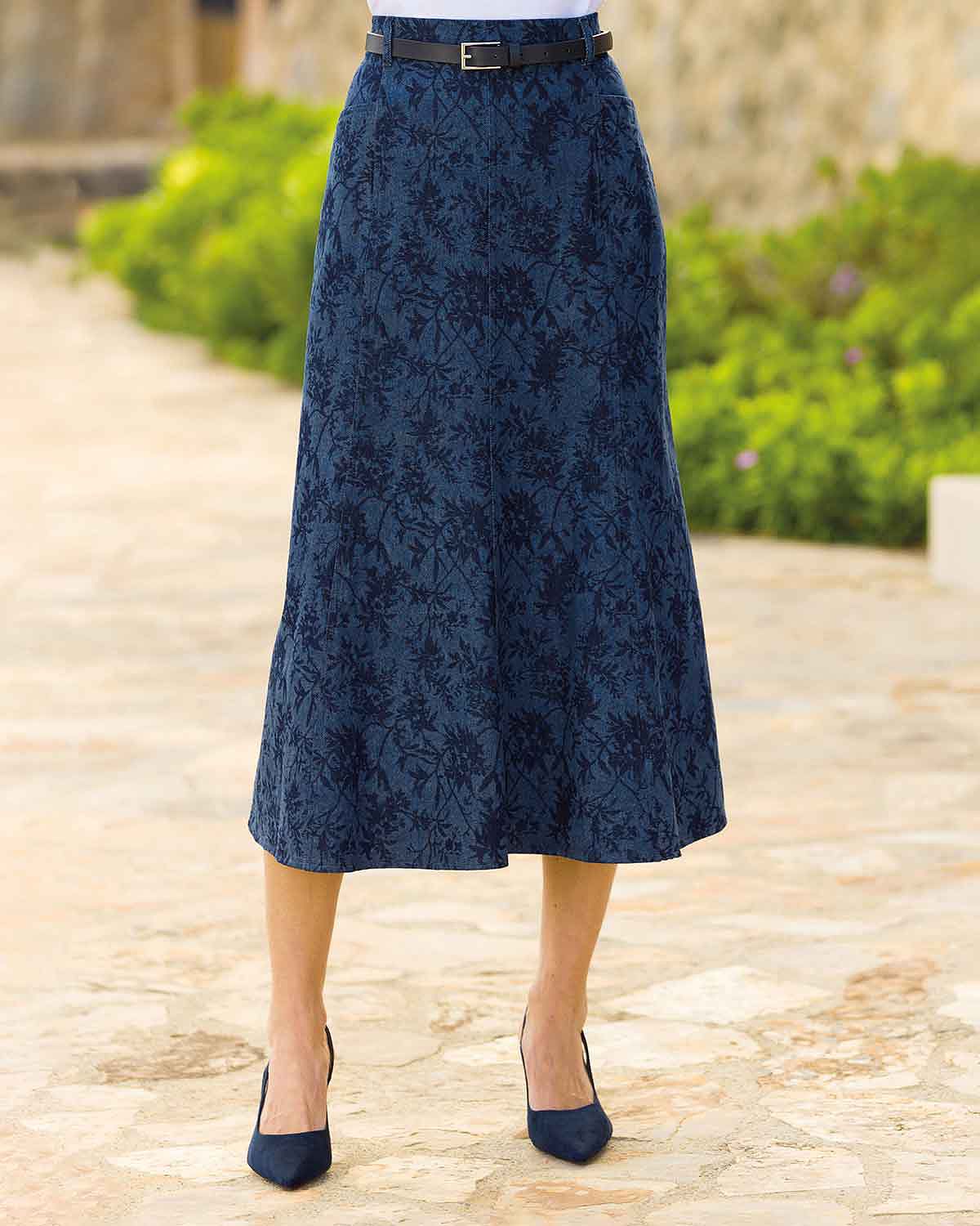 Joy Floral Denim Panelled A Line Skirt - Country Collection