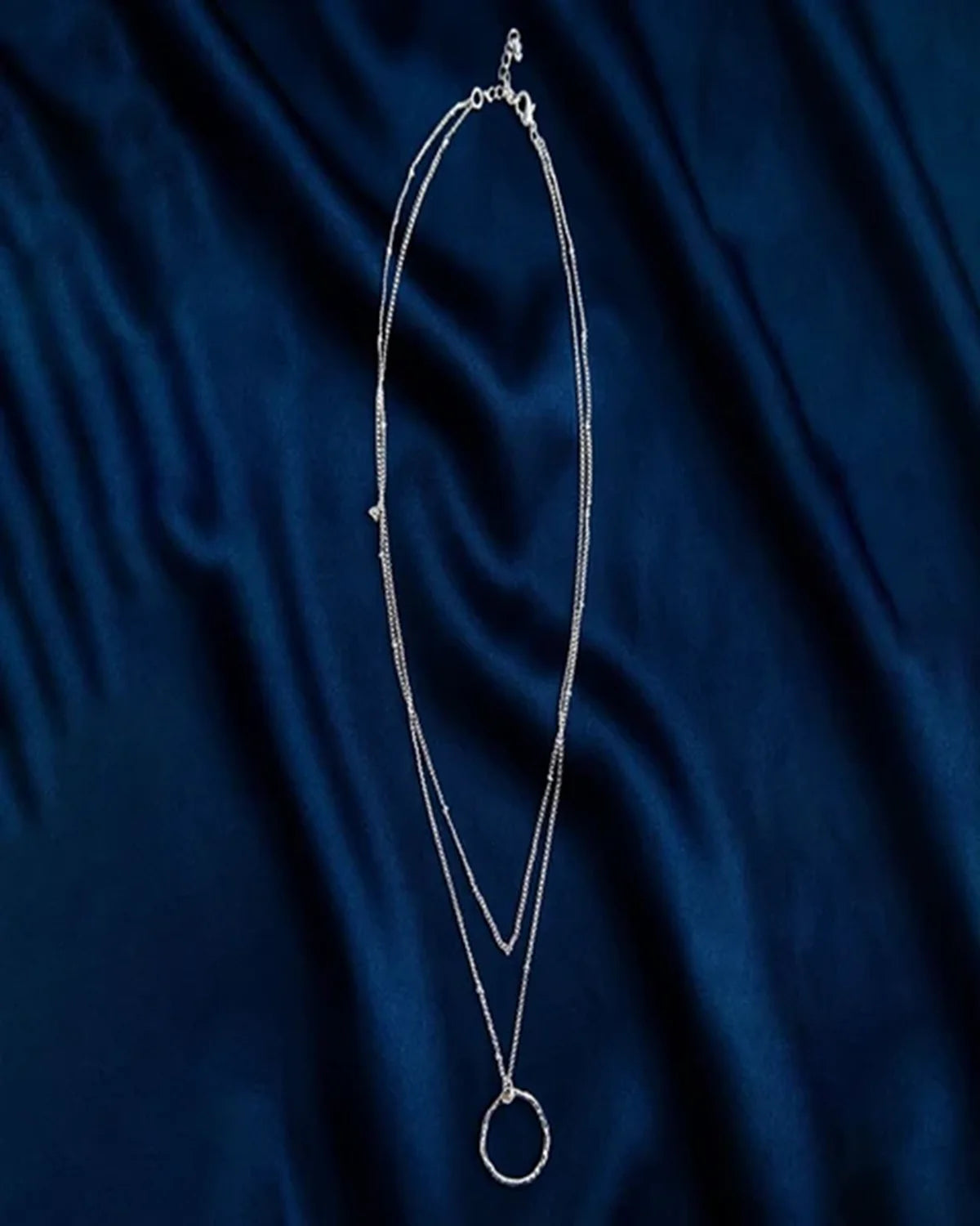 Layered Silver Plated Hoop Pendent Necklace