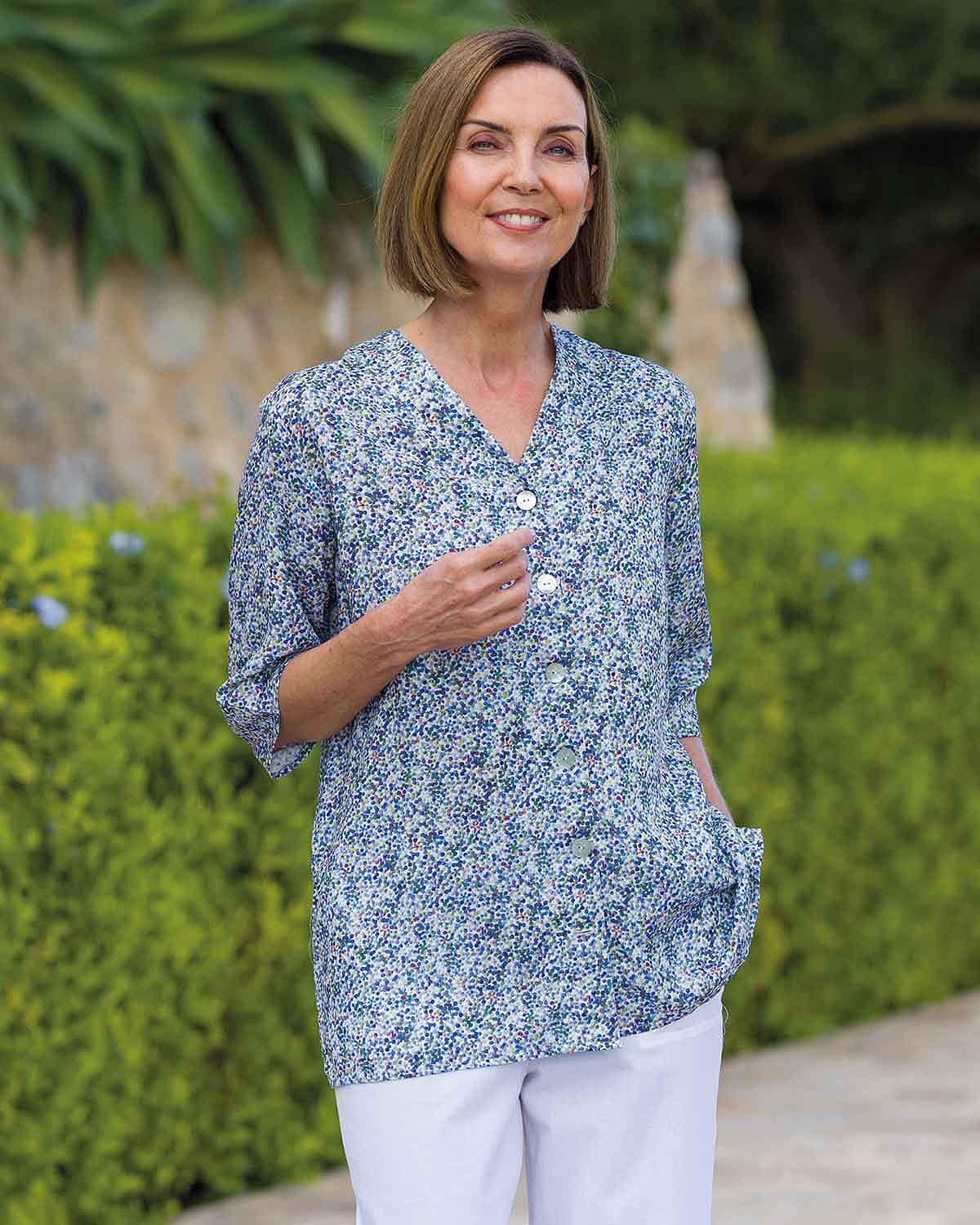 Gwyneth Patterned Pure Tencel® 3/4 Sleeve Blouse - Country Collection
