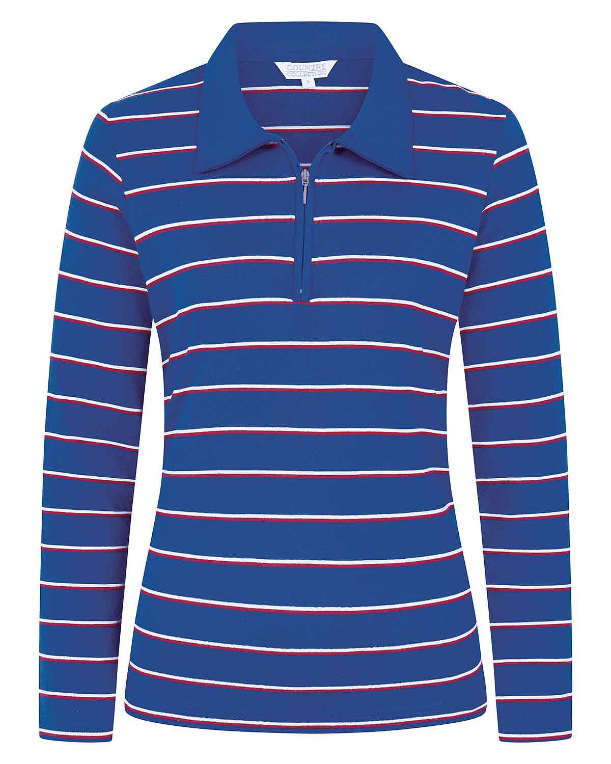 Kendall Striped Long Sleeved Cotton Zip Neck Polo Top - Image 4 - Country Collection