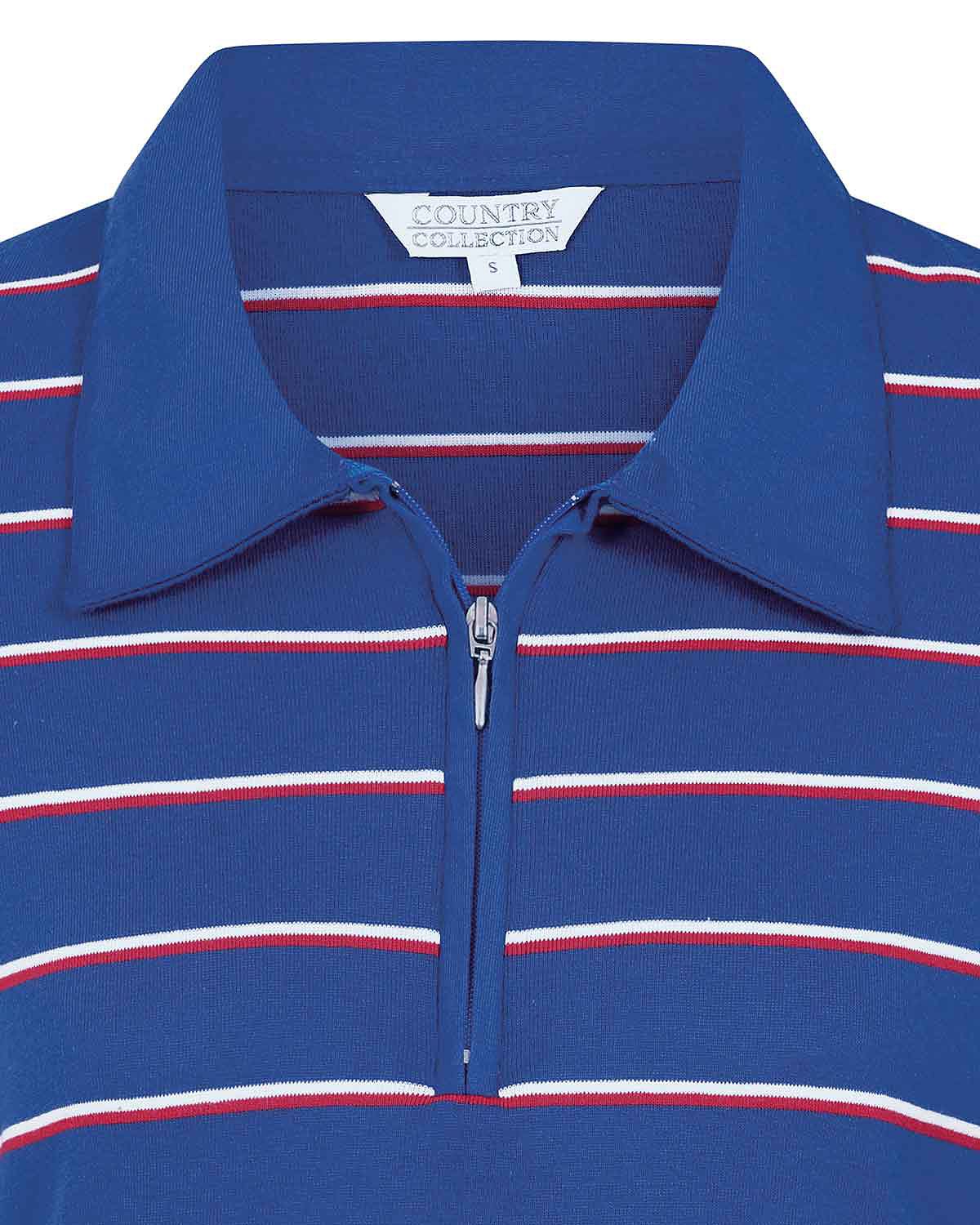 Kendall Striped Long Sleeved Cotton Zip Neck Polo Top - Image 5 - Country Collection
