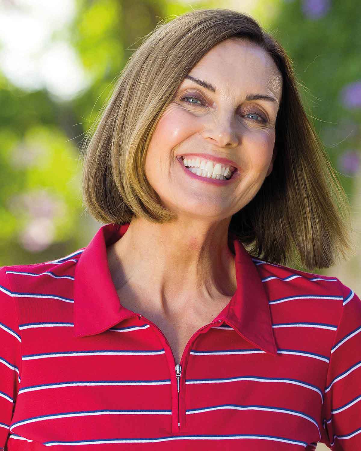 Kendall Striped Long Sleeved Cotton Zip Neck Polo Top - Image 3 - Country Collection