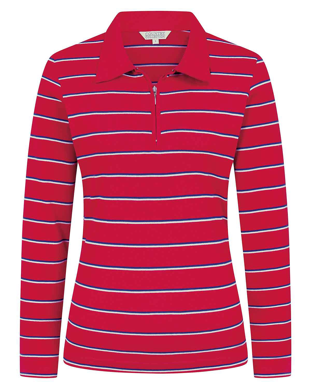 Kendall Striped Long Sleeved Cotton Zip Neck Polo Top - Image 4 - Country Collection