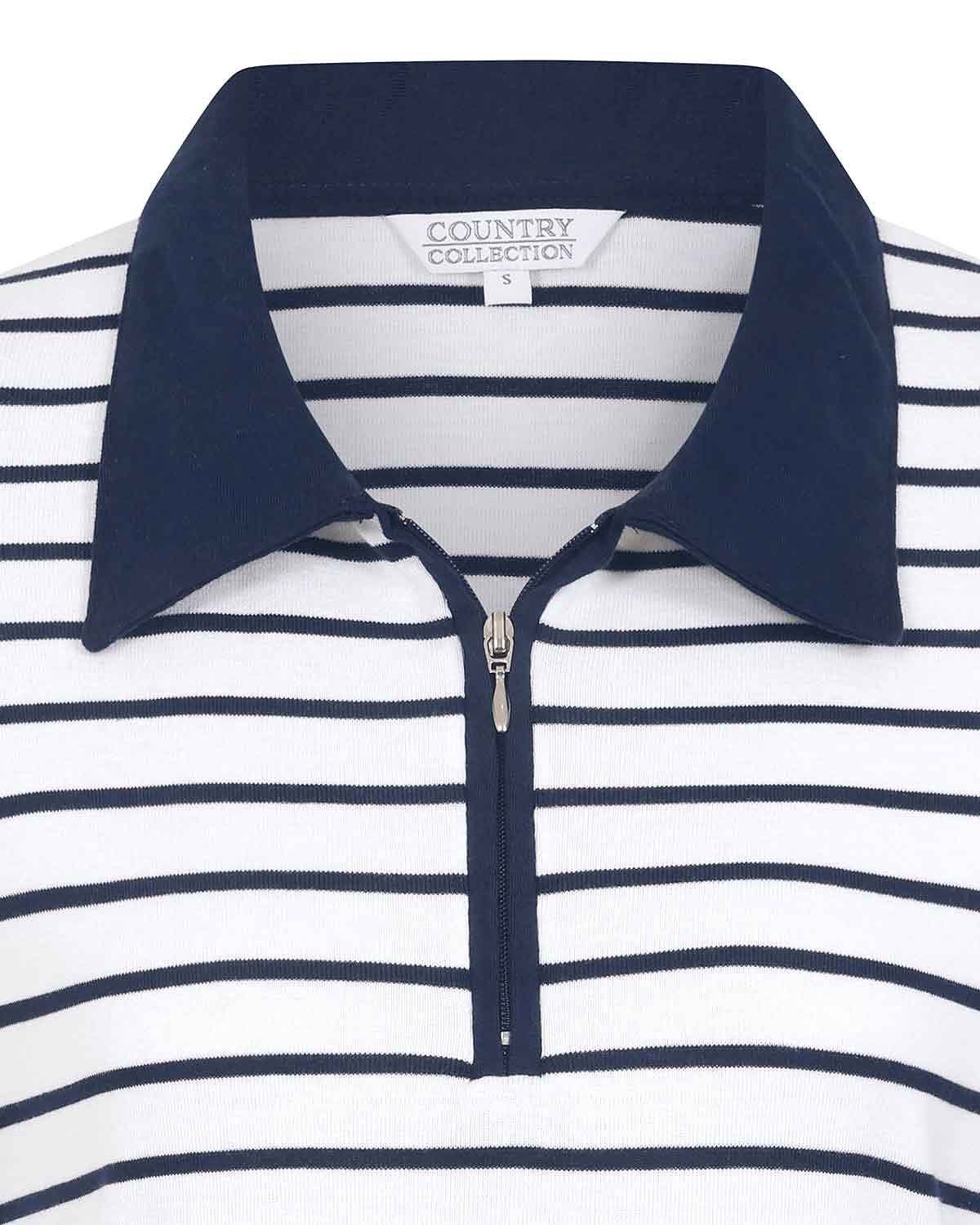 Kendall Striped Long Sleeved Cotton Zip Neck Polo Top - Image 5 - Country Collection