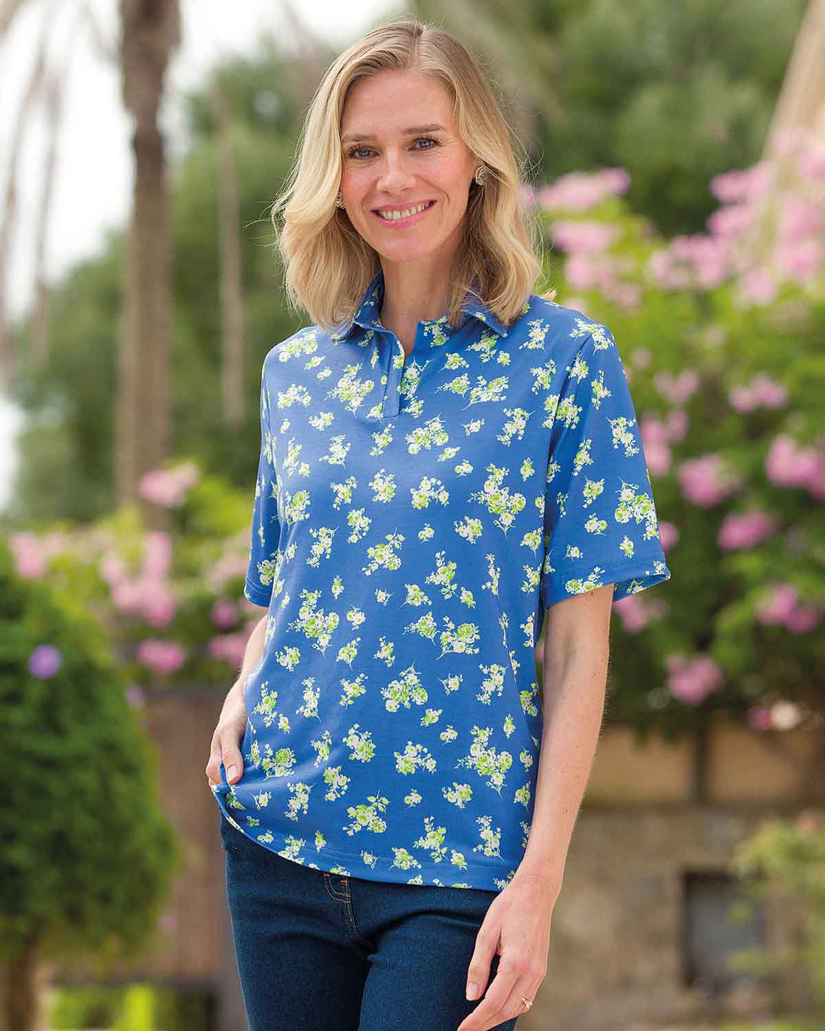 Layla Floral Short Sleeved Polo Top - Country Collection