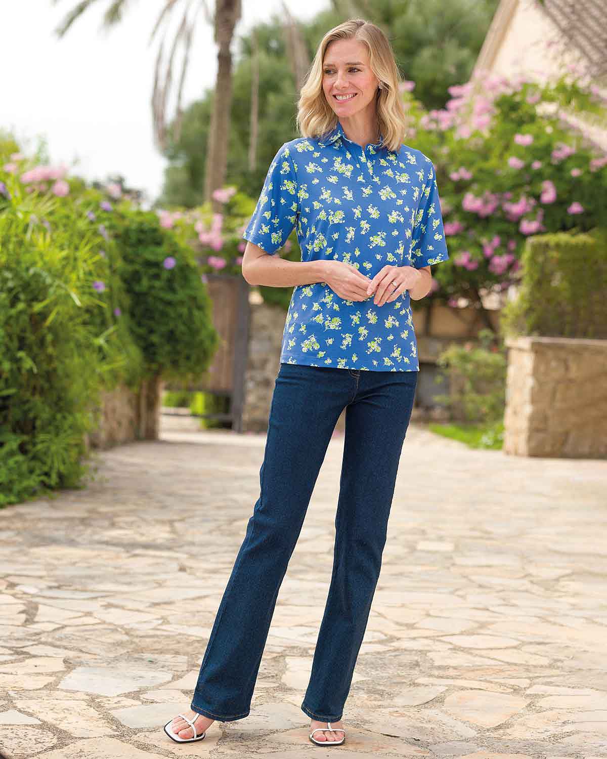 Layla Floral Short Sleeved Polo Top - Image 2 - Country Collection
