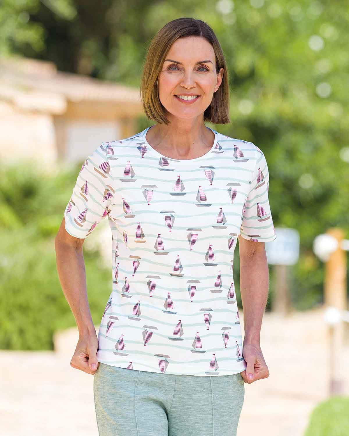 Amani Patterned Short Sleeved Cotton Leisure Top - Country Collection