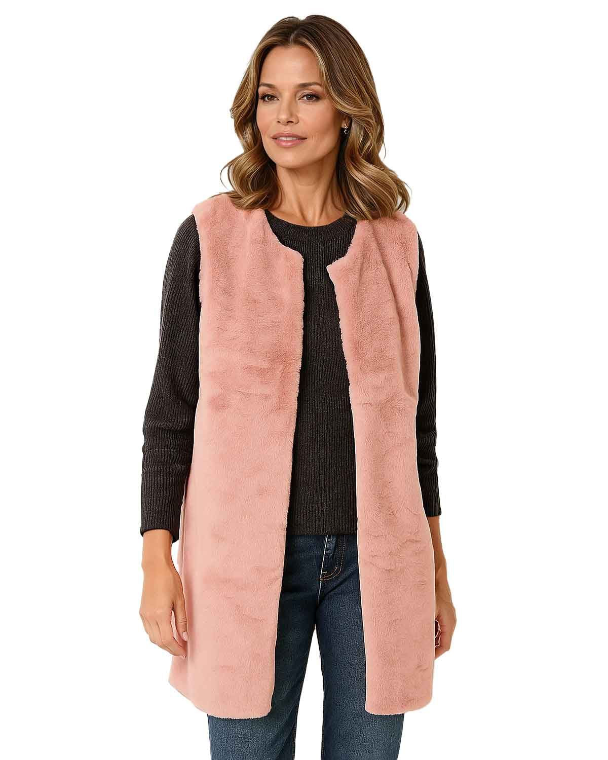 Ladies Fully Lined Faux Fur Gilet - Pink - Country Collection