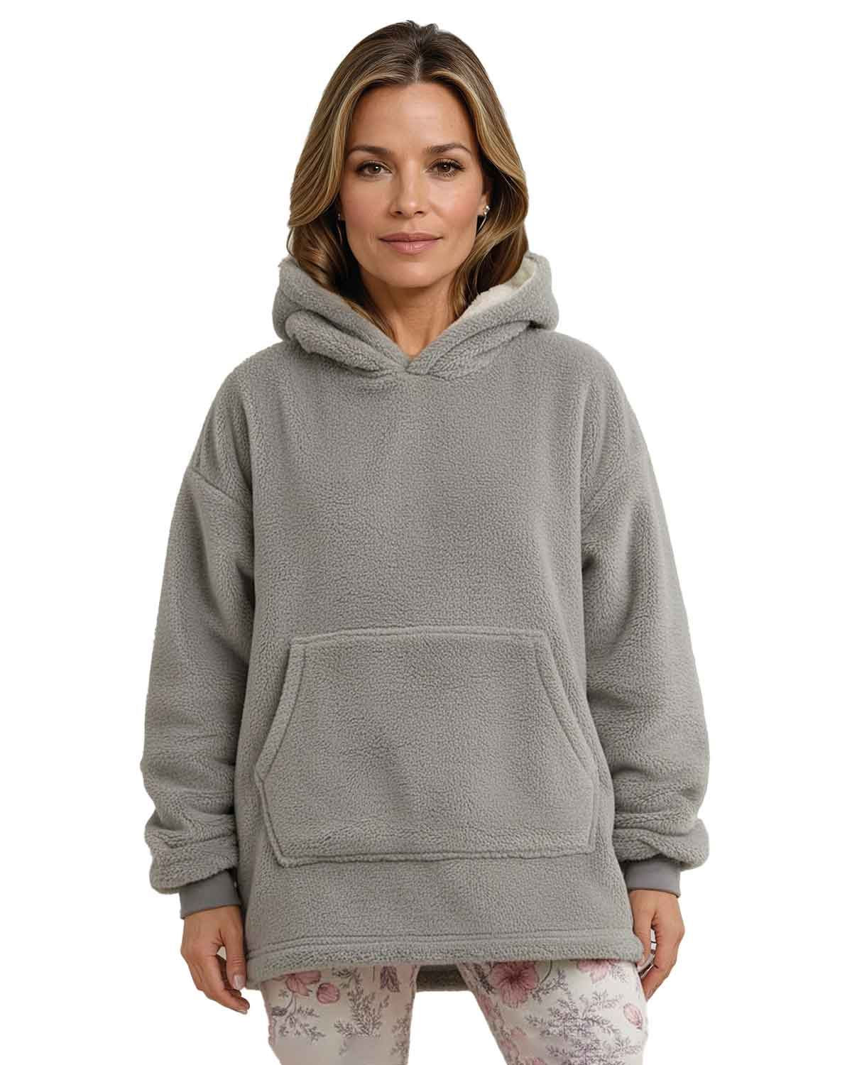 Ladies Grey Fleece Pullover Style Blanket Hoodie - Country Collection