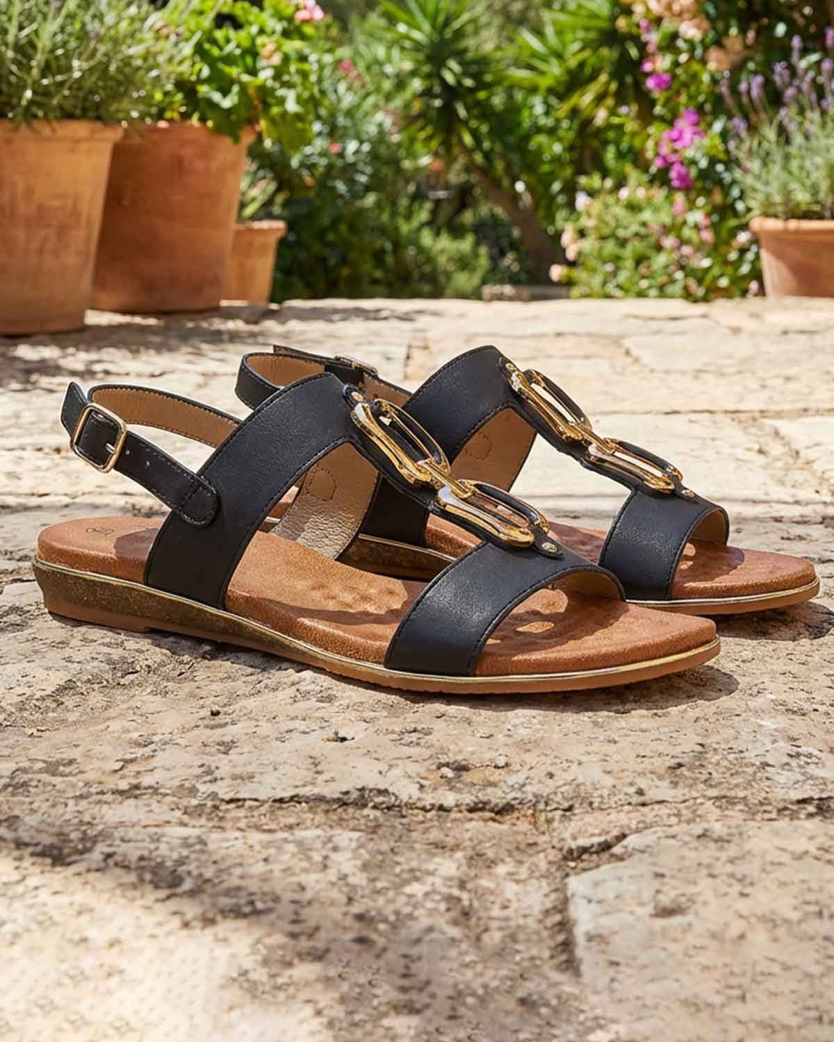 Lunar Darcy Gold Detail Sandal - Black - Country Collection