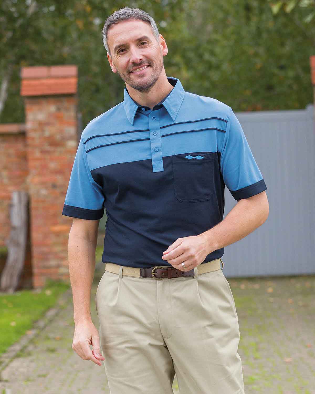 Dunley Navy And Blue Striped Short Sleeve Polo Top - Country Collection