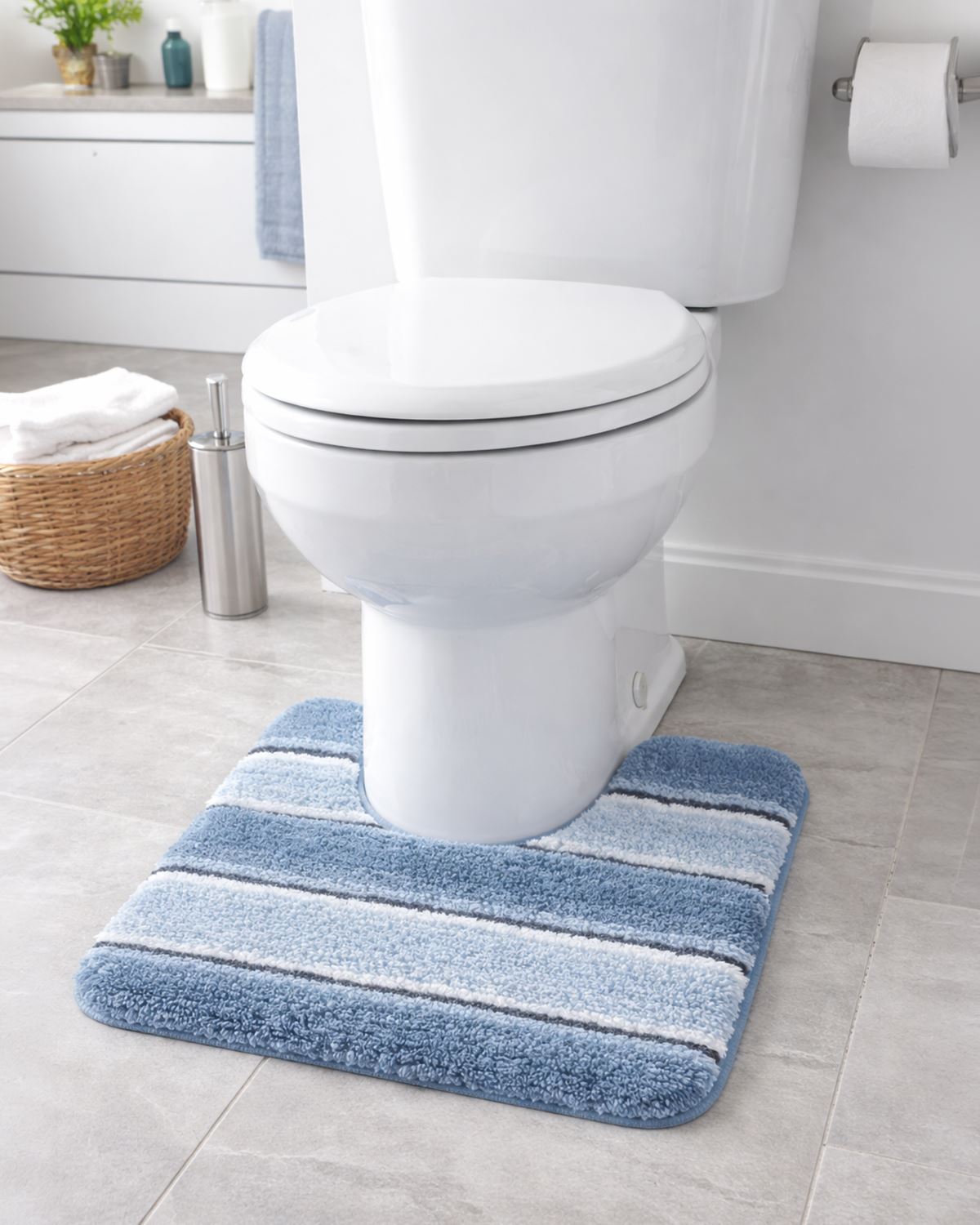 Deep Pile Striped Bathroom Mats - Blue - Country Collection
