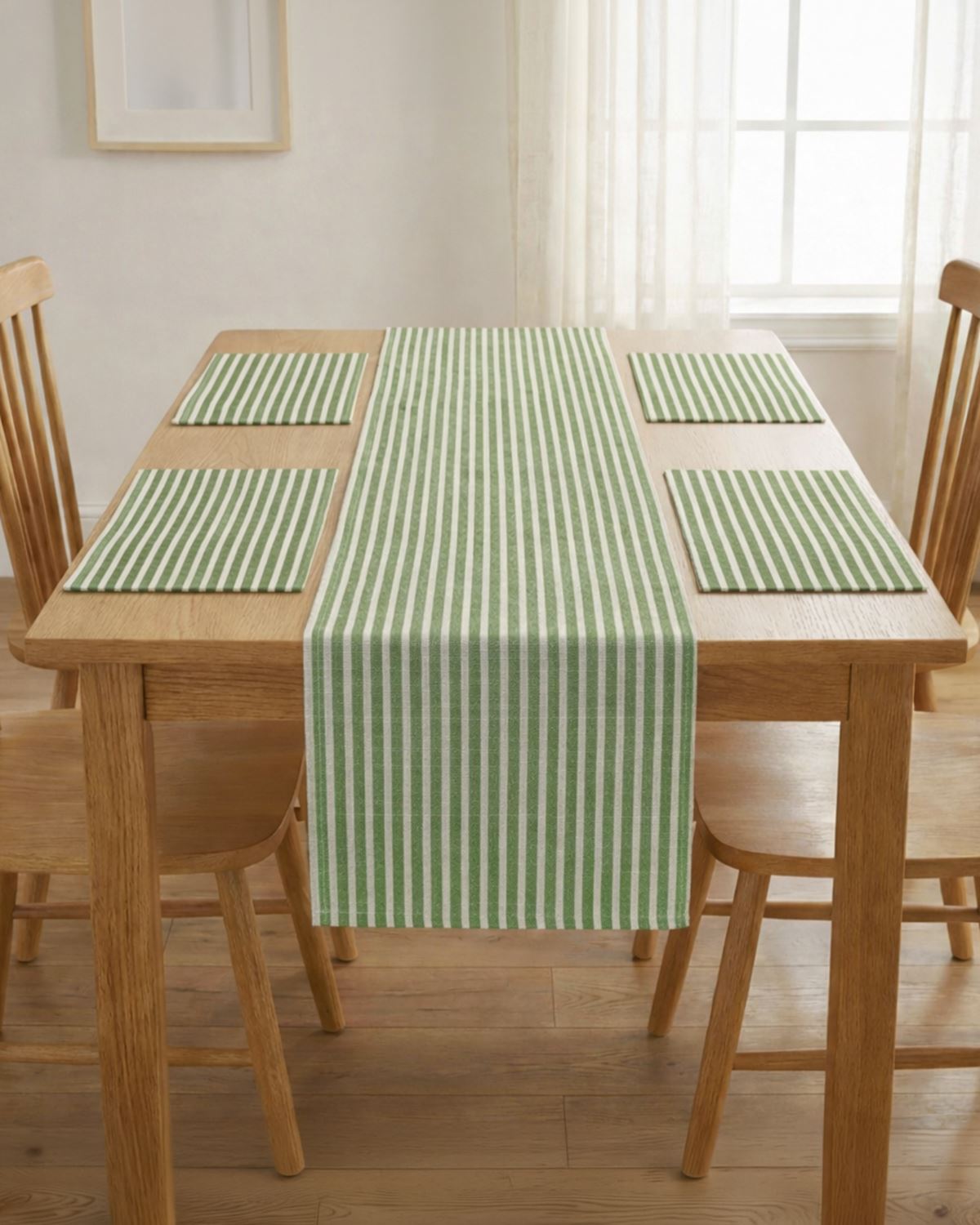 Striped Table Runner & Placemats - Green - Country Collection