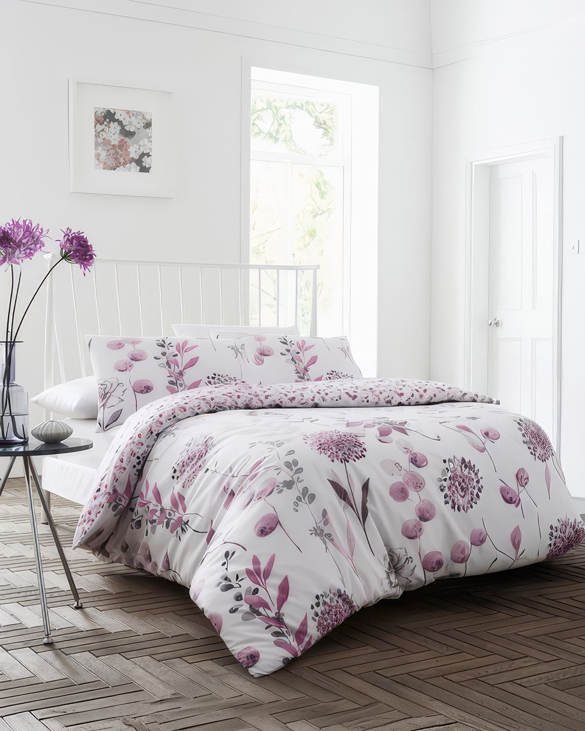 Floral Design Cotton Rich Bedding Set - Mauve - Country Collection