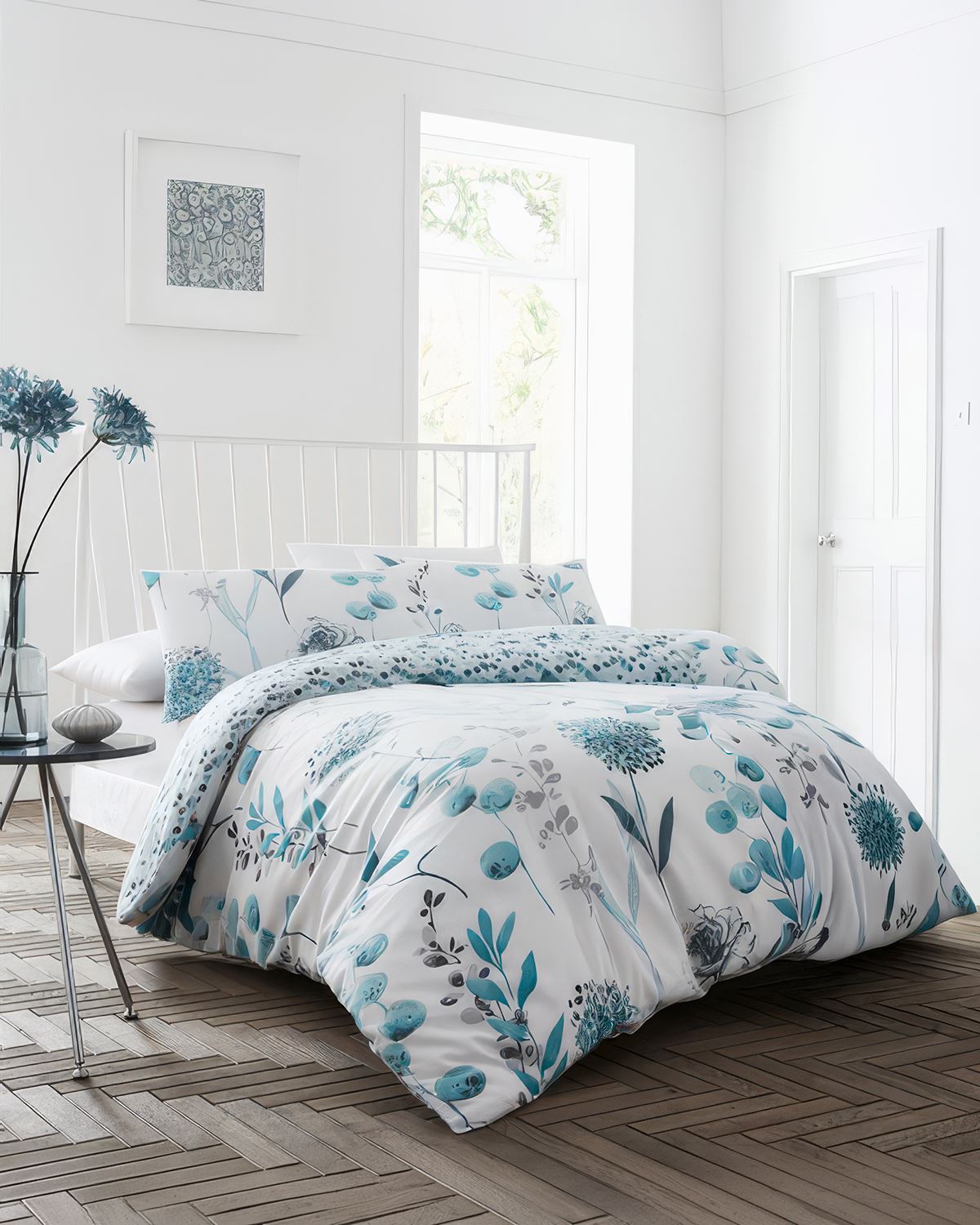 Floral Design Cotton Rich Bedding Set - Blue - Country Collection