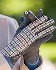 Avery Touch Screen Checked Ladies Gloves - Stone