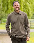 Pure Cotton Jersey Long Sleeved Bark Polo Top