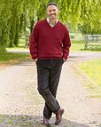 Haydock Cable Knit V Neck Claret Jumper