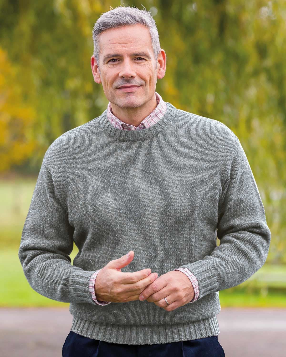 Shetland Crew Neck Jumper Mens - Grey