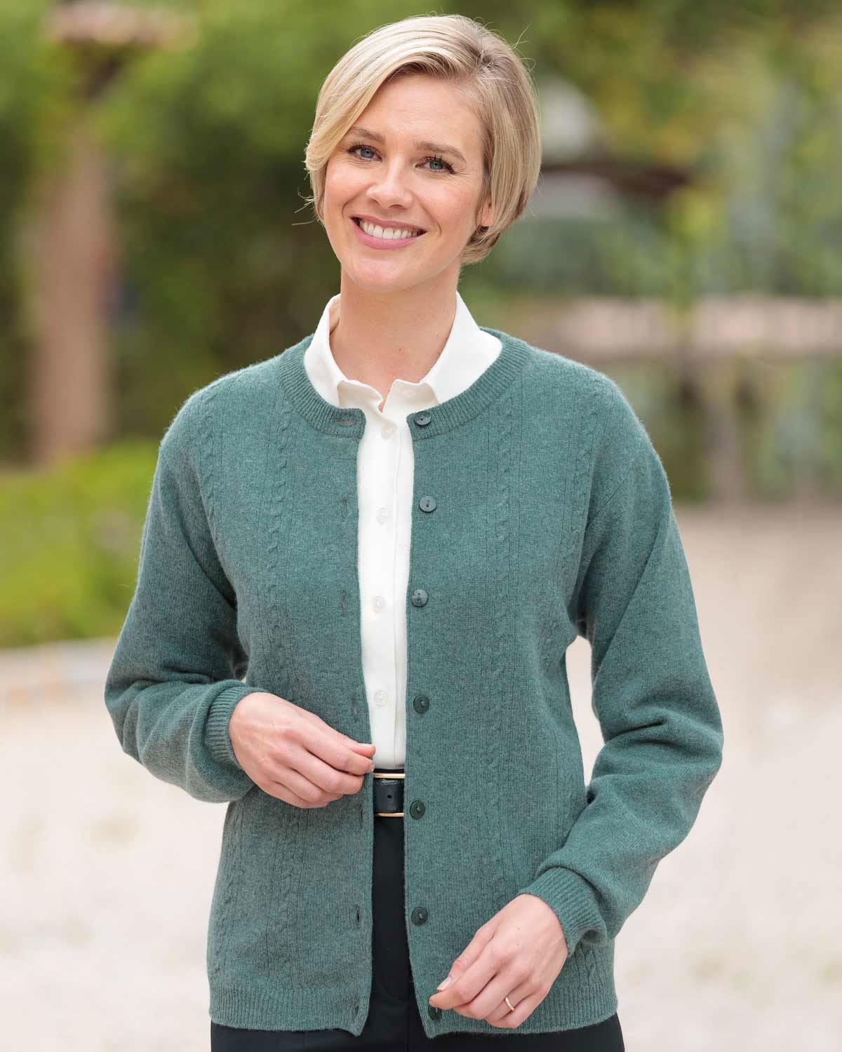 Ladies Lambswool Ocean Cable Cardigan