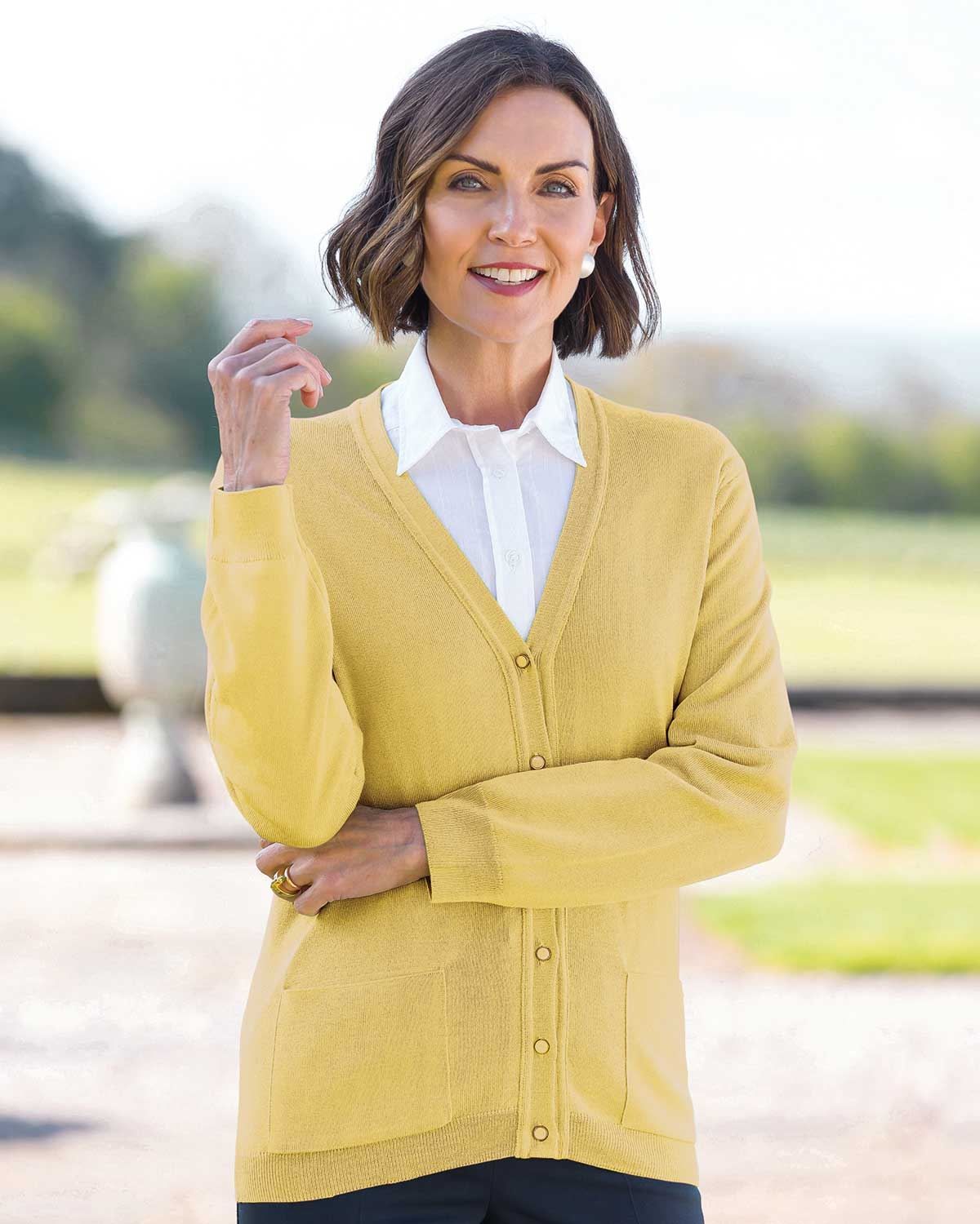 Ladies Merino Wool Cardigan Lemon | Country Collection