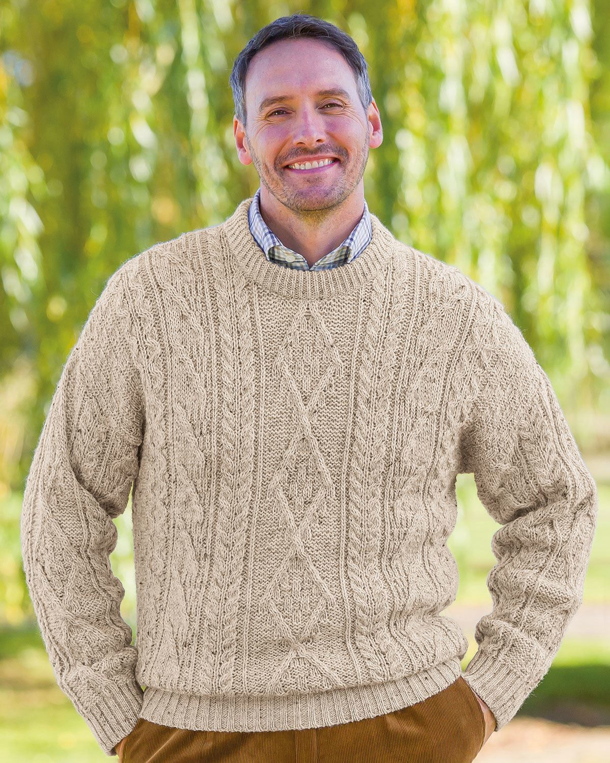 Mens Oatmeal Soft Aran Sweater from Country Collection.