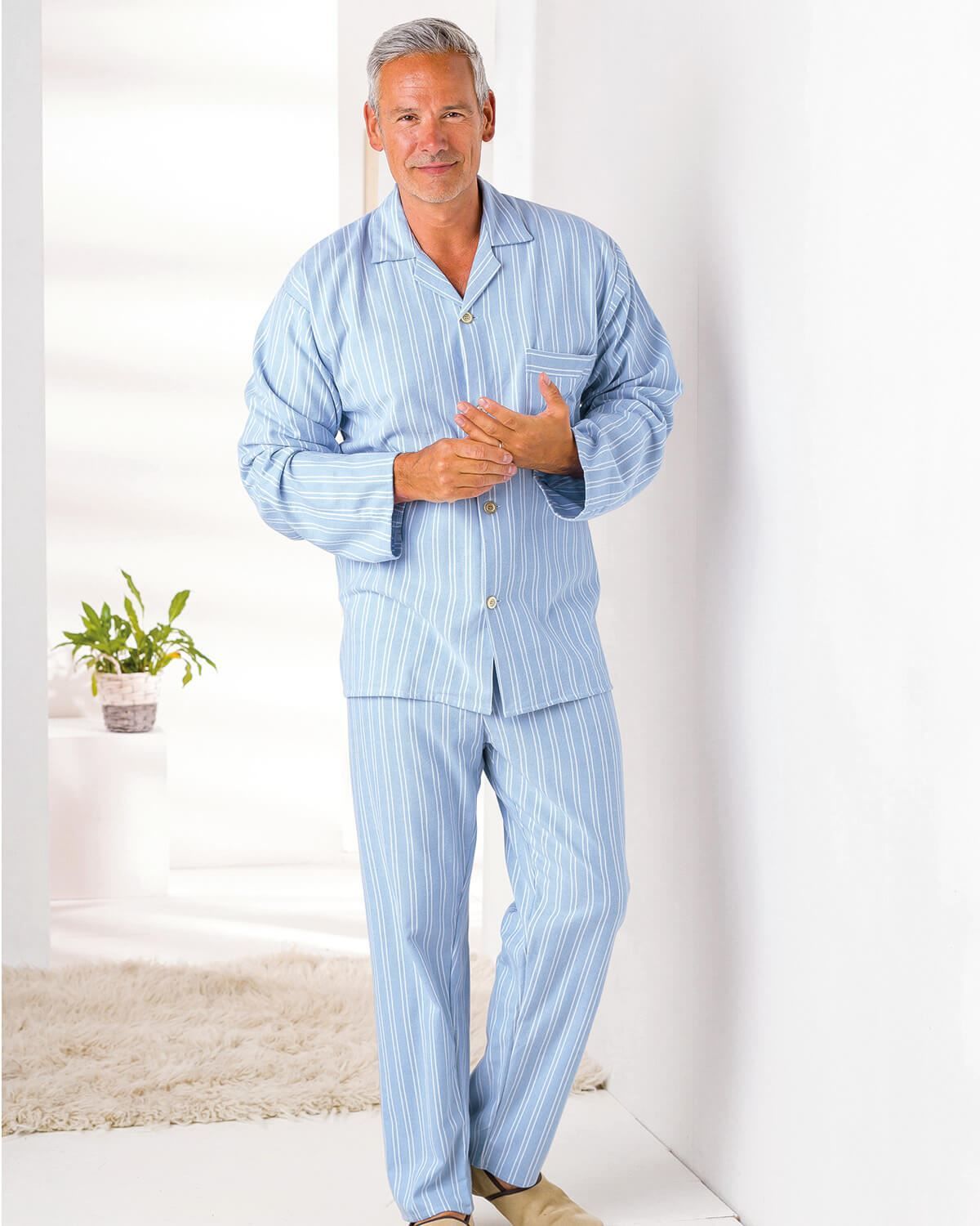 Mens Cotton pyjamas with cord tie or elasticated waist