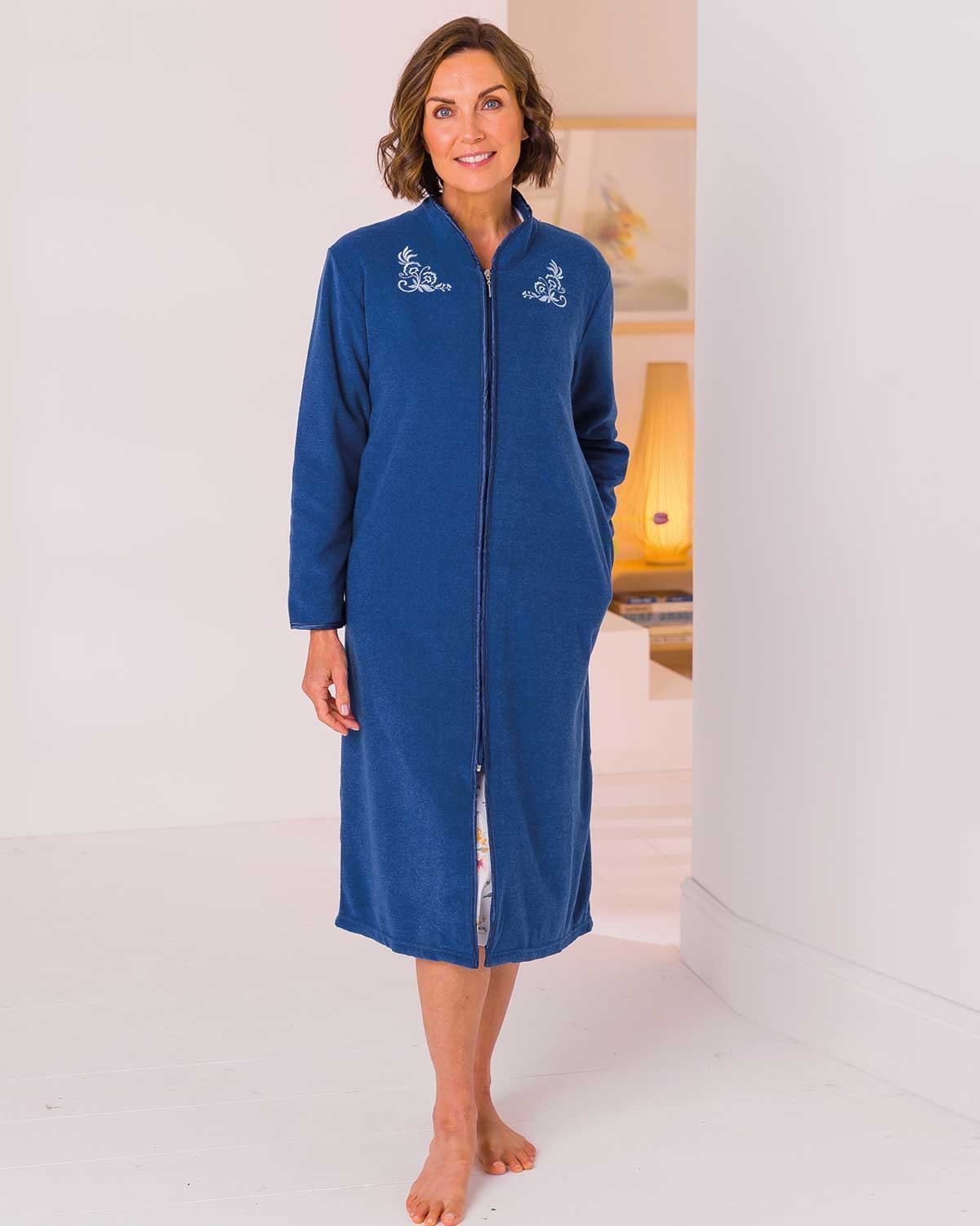 Fleece Lined Zip Front Winter Gown Blue - Plus Size Bras