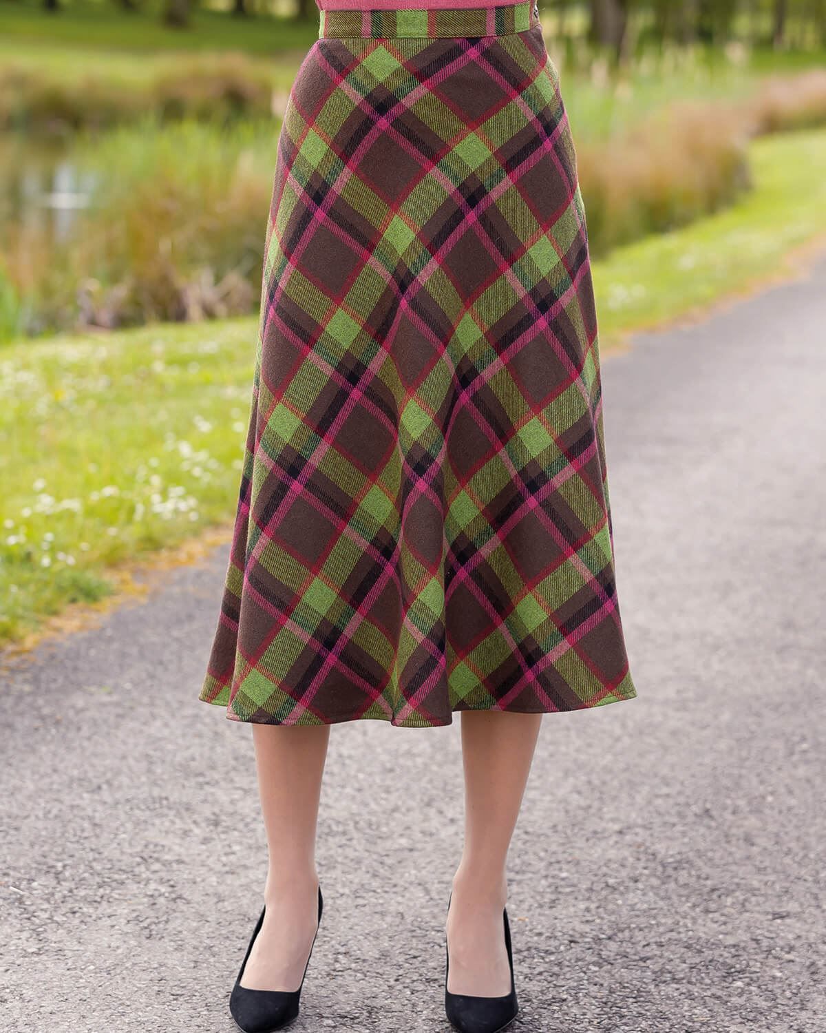 Vintage 60's Wool Midi Skirt Green Tan Tartan Print – SHOP EZRA