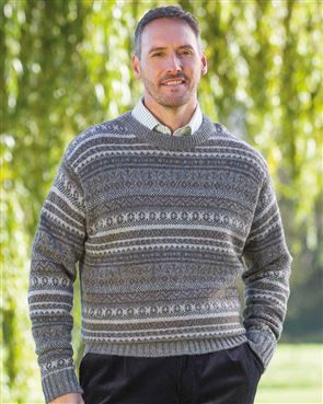 Shetland Wool Grey Fairisle Crew Neck Jumper