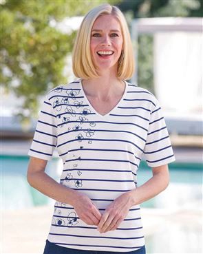 Floral Placement Print Striped T-Shirt
