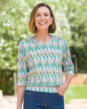 Tiana Patterned Pure Cotton 3/4 Sleeve Blouson Top