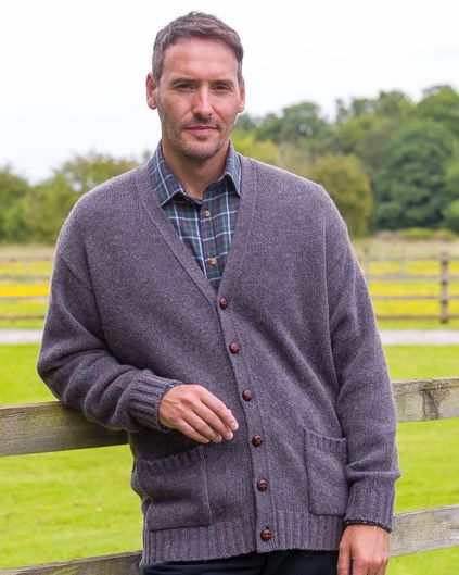Shetland Cardigan Mens - Elderberry | Country Collection